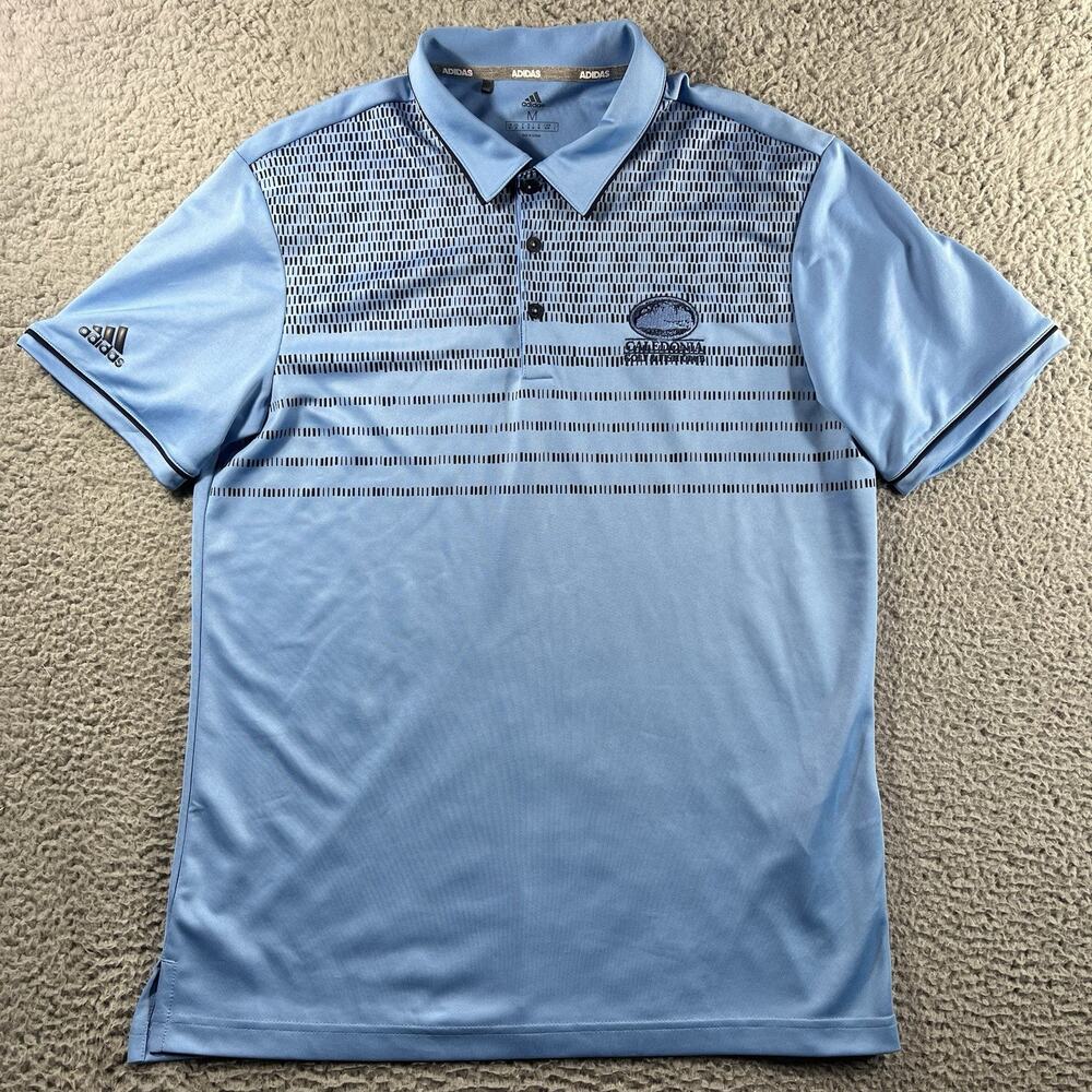 Adidas Men's Medium Polo Shirt Caledonia Golf & Fish Club Blue Dash Print Golf